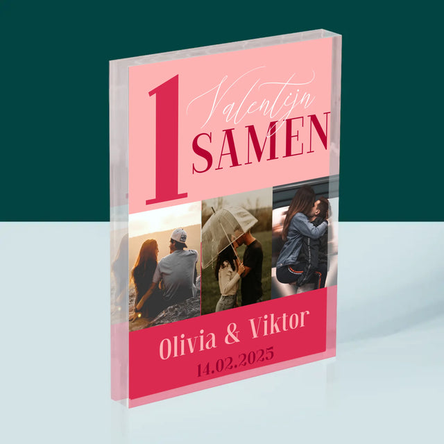 Fotocollage: Eerste Valentijn Samen - Acryl Blok