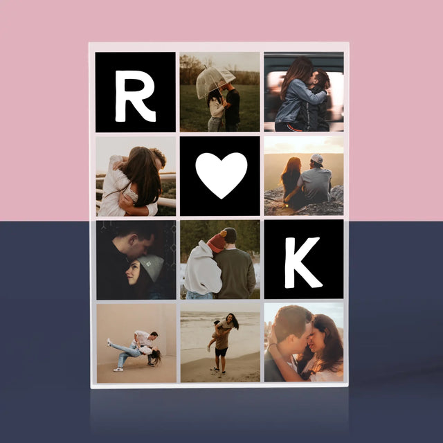 Fotocollage: Liefde Monogram Met Foto'S - Acryl Blok
