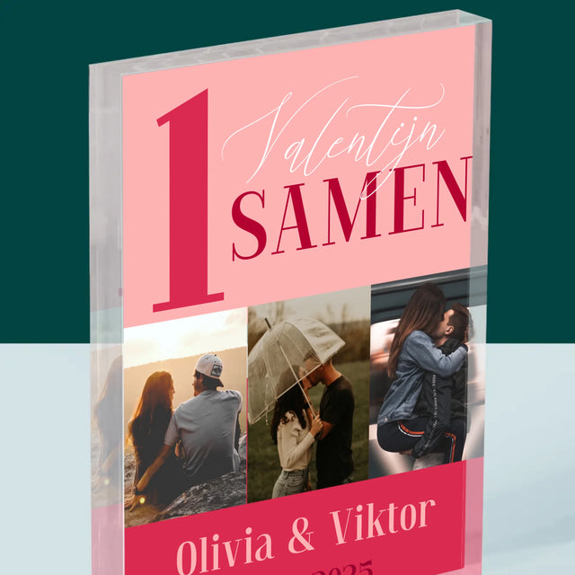 Fotocollage: Eerste Valentijn Samen - Acryl Blok