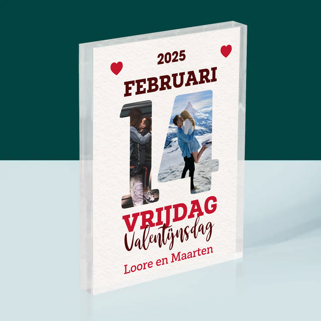 Woord Van Foto'S: Valentijnsdag Kalenderblad - Acryl Blok