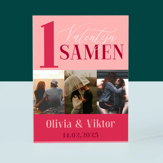 Fotocollage: Eerste Valentijn Samen - Acryl Blok