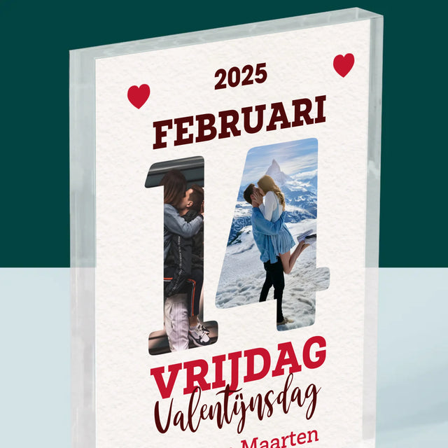 Woord Van Foto'S: Valentijnsdag Kalenderblad - Acryl Blok
