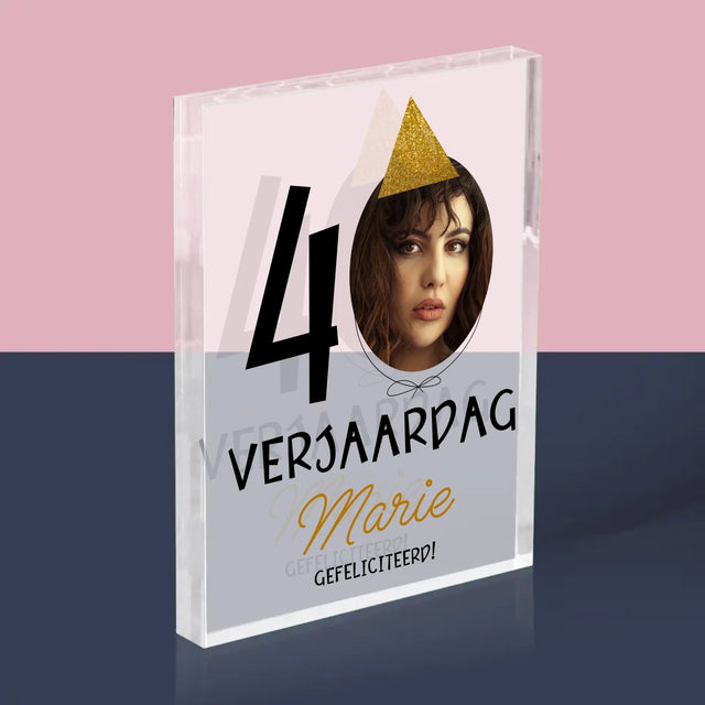 Foto En Handtekening: 40 Verjaardag Pet - Acryl Blok