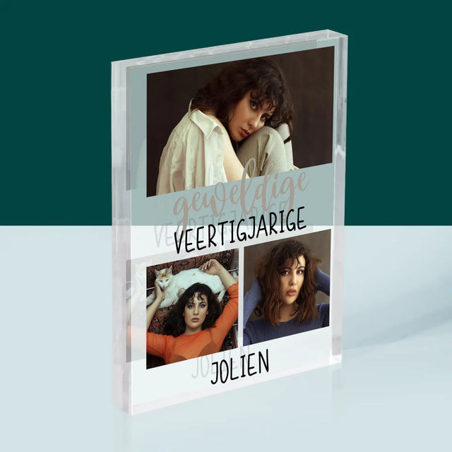 Fotocollage: Geweldige Veertigjarige, Vrouw - Acryl Blok