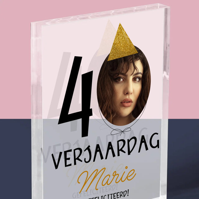 Foto En Handtekening: 40 Verjaardag Pet - Acryl Blok