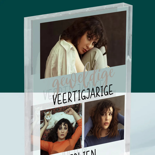 Fotocollage: Geweldige Veertigjarige, Vrouw - Acryl Blok