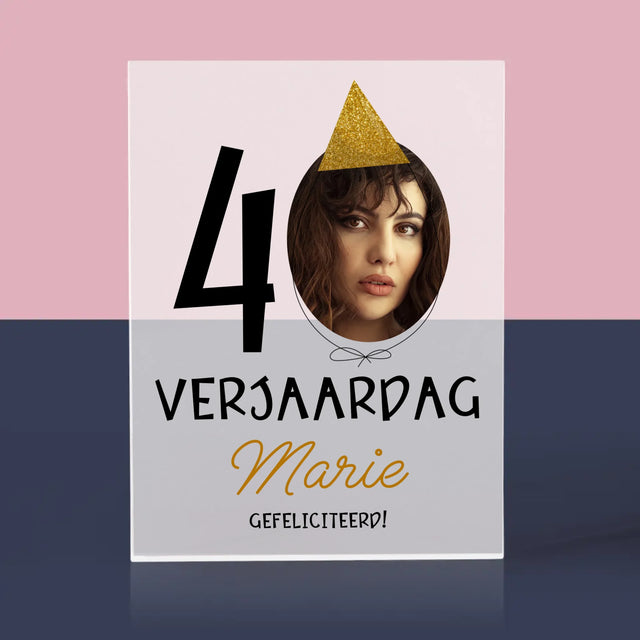 Foto En Handtekening: 40 Verjaardag Pet - Acryl Blok