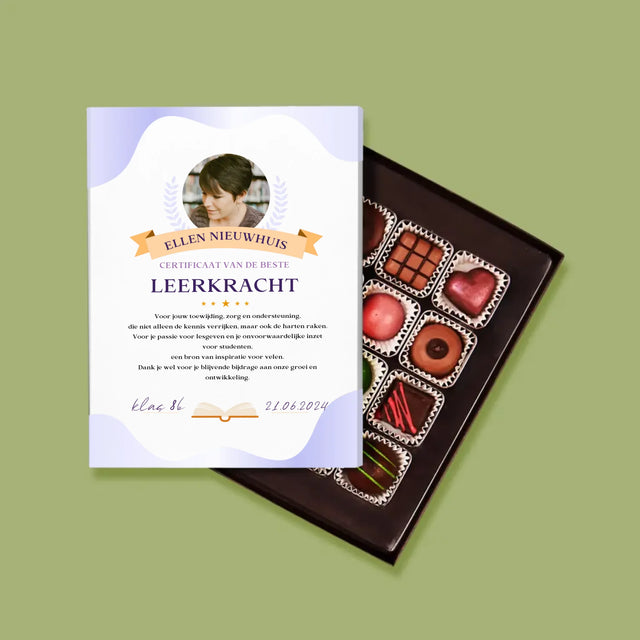 Foto En Handtekening: Certificaat Van De Beste Leerkracht - Pralines