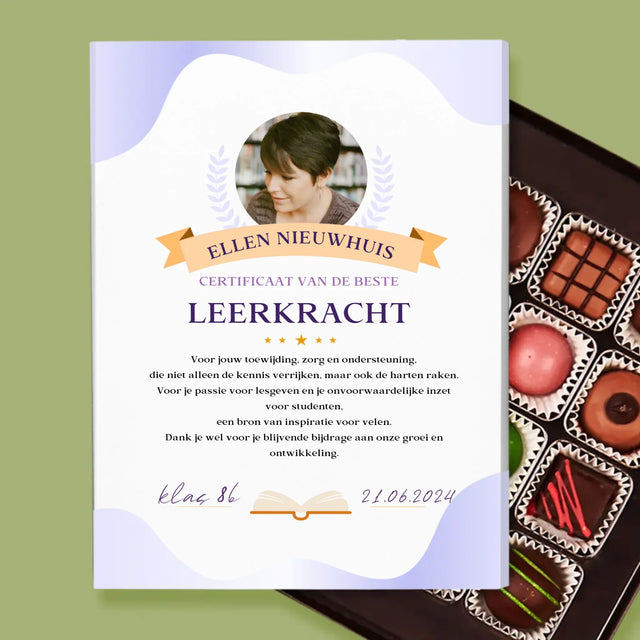 Foto En Handtekening: Certificaat Van De Beste Leerkracht - Pralines