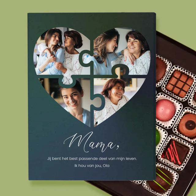 Fotocollage: Puzzel Hart, Voor Mama - Pralines