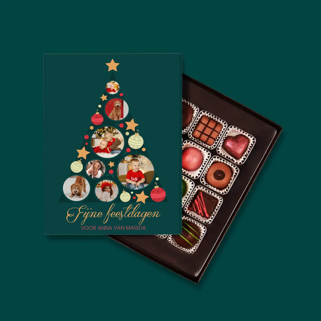 Fotocollage: Kerstboom, Kerstballen - Pralines