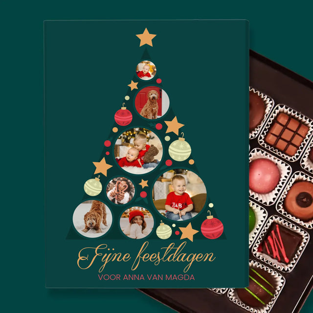 Fotocollage: Kerstboom, Kerstballen - Pralines