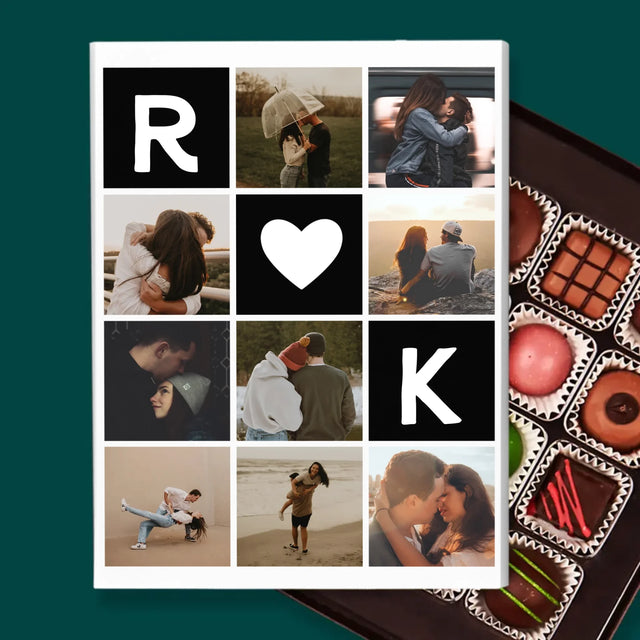 Fotocollage: Liefde Monogram Met Foto'S - Pralines