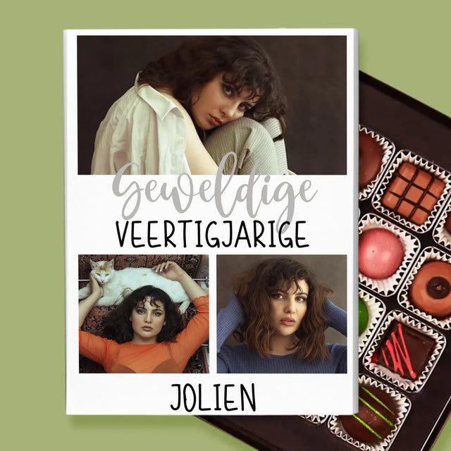 Fotocollage: Geweldige Veertigjarige, Vrouw - Pralines