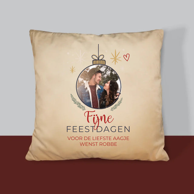Foto En Handtekening: Fijne Feestdagen Kerstbal - Kussen