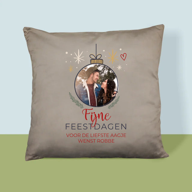 Foto En Handtekening: Fijne Feestdagen Kerstbal - Kussen