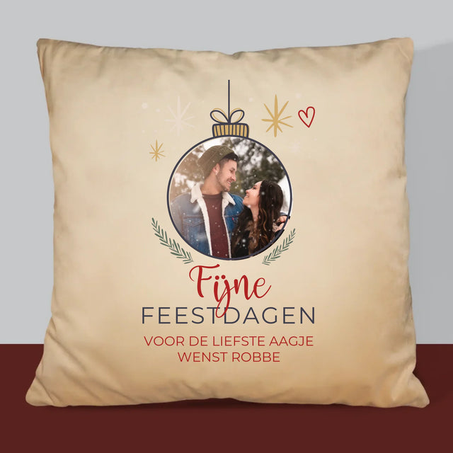 Foto En Handtekening: Fijne Feestdagen Kerstbal - Kussen