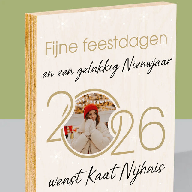 Fotocollage: Gelukkig Nieuwjaar - Afdruk Op Hout (Verticaal)