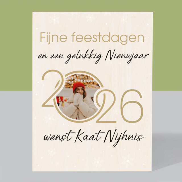 Fotocollage: Gelukkig Nieuwjaar - Afdruk Op Hout (Verticaal)