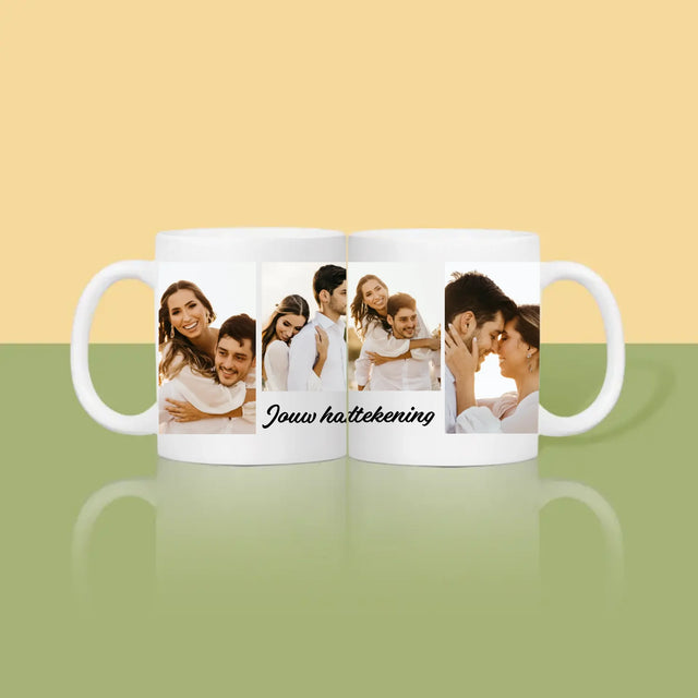 Fotocollage: 4 Foto'S En Handtekening - Mok