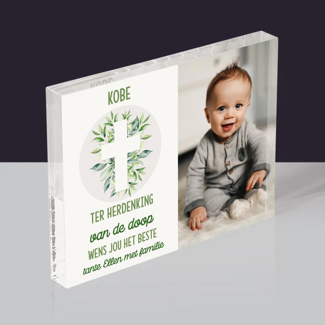 Foto En Handtekening: Doopsel, Blaadjes - Acryl Blok