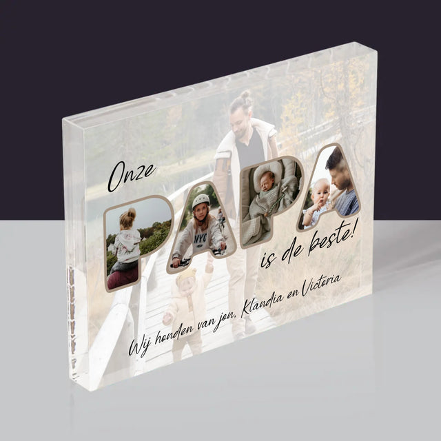 Woord Van Foto'S: Onze Papa Is De Beste - Acryl Blok