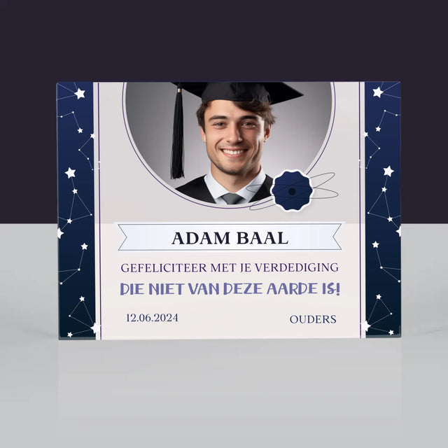 Foto En Handtekening: Gefeliciteerd Met Je Verdediging - Acryl Blok