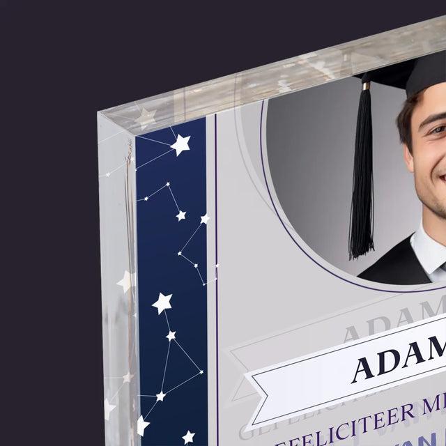 Foto En Handtekening: Gefeliciteerd Met Je Verdediging - Acryl Blok