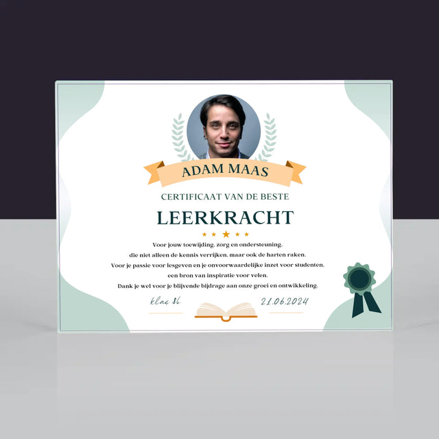 Foto En Handtekening: Certificaat Van De Beste Leerkracht - Acryl Blok
