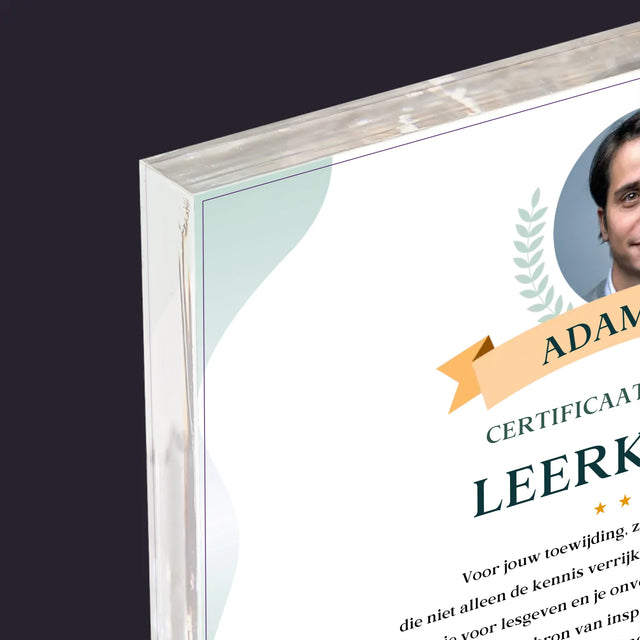 Foto En Handtekening: Certificaat Van De Beste Leerkracht - Acryl Blok