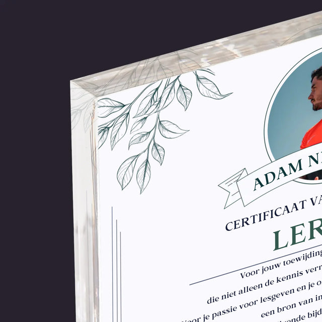 Foto En Handtekening: Certificaat Van Voorbeeldige Leraar - Acryl Blok