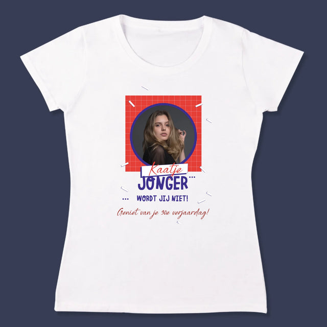 Foto En Handtekening: Jonger Wordt Jij Niet - T-Shirt Voor Dames