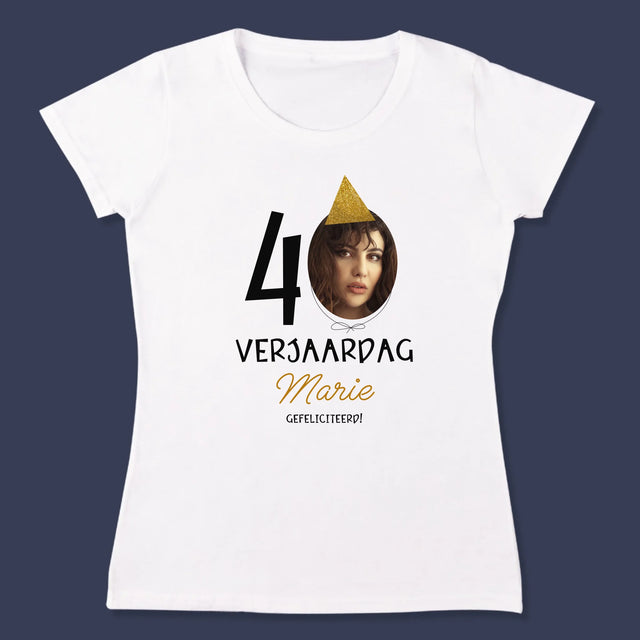 Foto En Handtekening: 40 Verjaardag Pet - T-Shirt Voor Dames