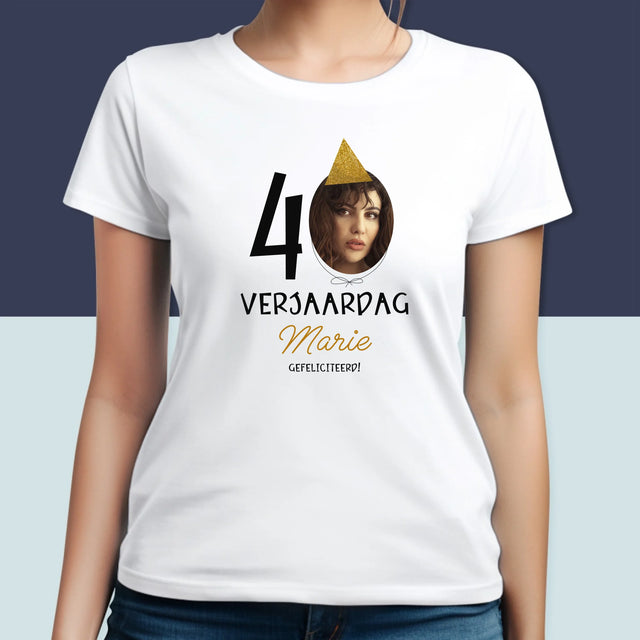 Foto En Handtekening: 40 Verjaardag Pet - T-Shirt Voor Dames