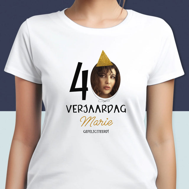 Foto En Handtekening: 40 Verjaardag Pet - T-Shirt Voor Dames