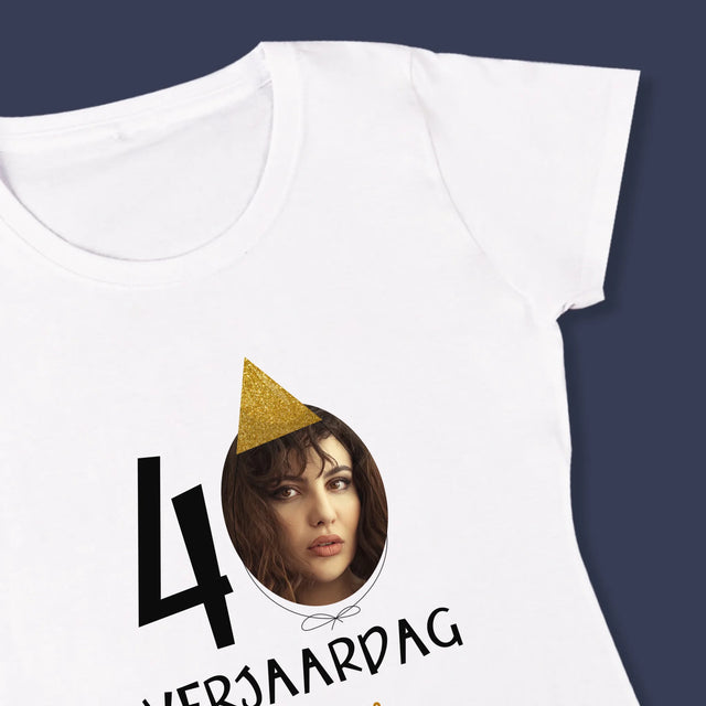 Foto En Handtekening: 40 Verjaardag Pet - T-Shirt Voor Dames