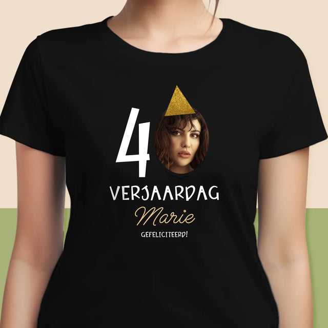 Foto En Handtekening: 40 Verjaardag Pet - T-Shirt Voor Dames