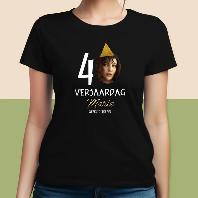 Foto En Handtekening: 40 Verjaardag Pet - T-Shirt Voor Dames