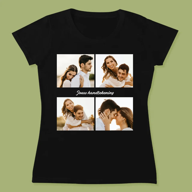 Fotocollage: 4 Foto'S En Handtekening - T-Shirt Voor Dames