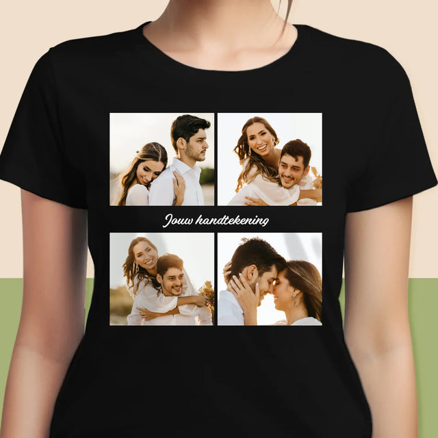 Fotocollage: 4 Foto'S En Handtekening - T-Shirt Voor Dames