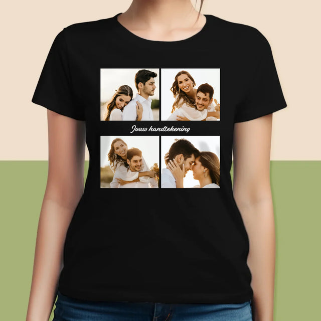 Fotocollage: 4 Foto'S En Handtekening - T-Shirt Voor Dames