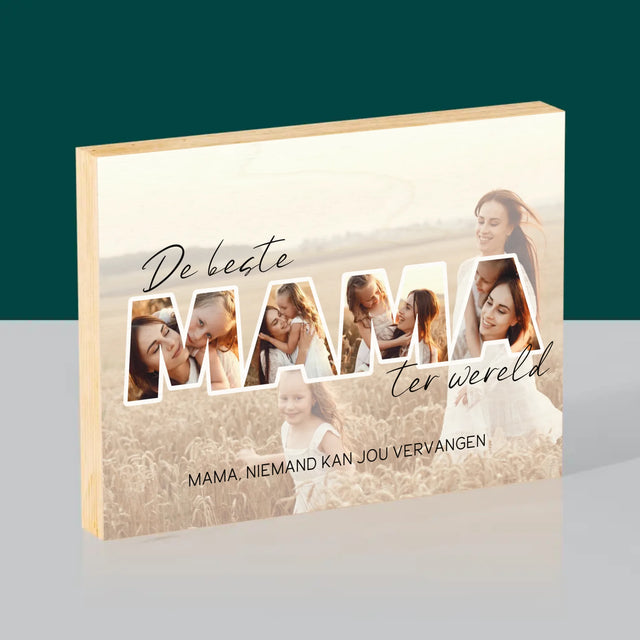 Woord Van Foto'S: Foto'S De Beste Mama Ter Wereld - Afdruk Op Hout (Horizontaal)
