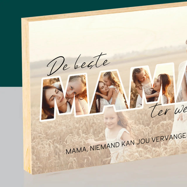 Woord Van Foto'S: Foto'S De Beste Mama Ter Wereld - Afdruk Op Hout (Horizontaal)