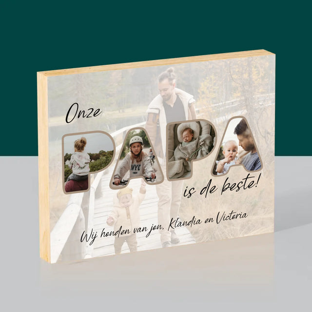 Woord Van Foto'S: Onze Papa Is De Beste - Afdruk Op Hout (Horizontaal)