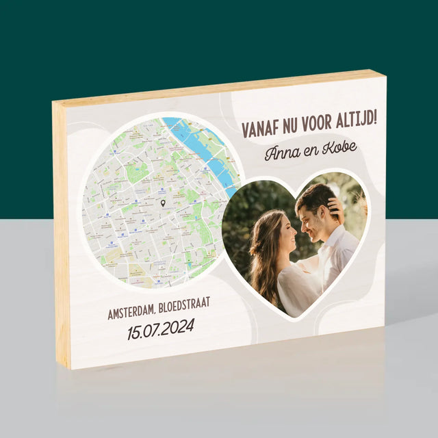 Stadsplastadsplattegrond: Vanaf Nu Voor Altijd - Afdruk Op Hout (Horizontaal)