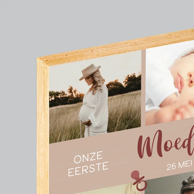 Fotocollage: Onze Eerste Moederdag Samen - Afdruk Op Hout (Horizontaal)