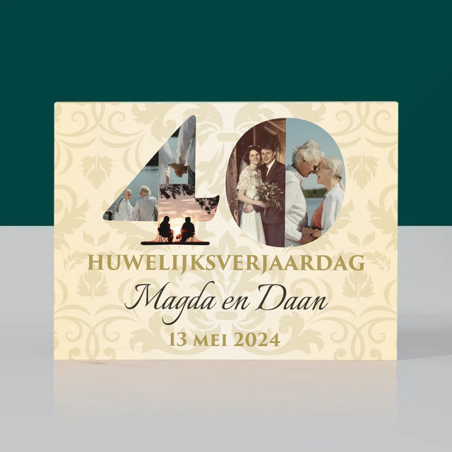 Woord Van Foto'S: 40Ste Huwelijksverjaardag - Afdruk Op Hout (Horizontaal)