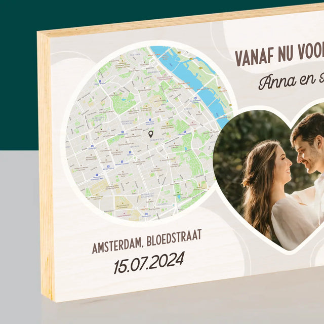 Stadsplastadsplattegrond: Vanaf Nu Voor Altijd - Afdruk Op Hout (Horizontaal)