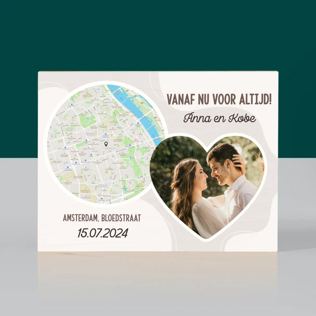 Stadsplastadsplattegrond: Vanaf Nu Voor Altijd - Afdruk Op Hout (Horizontaal)