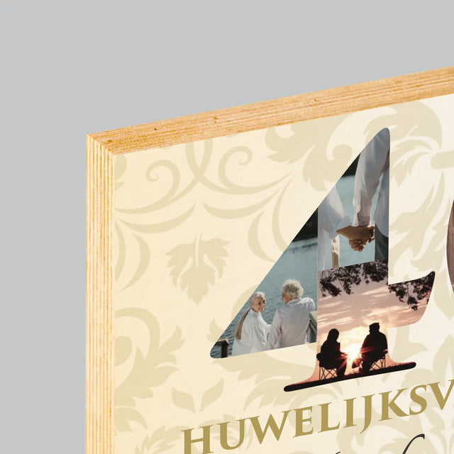 Woord Van Foto'S: 40Ste Huwelijksverjaardag - Afdruk Op Hout (Horizontaal)